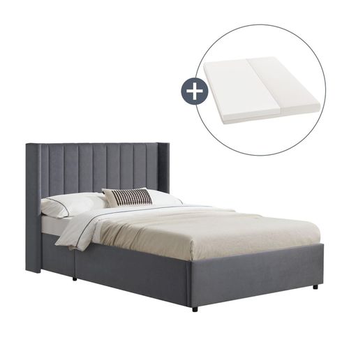 4260565529231 - Polsterbett Savona 140x200 cm mit Matratze - Bett mit Stauraum Samt-Bezug - Bettgestell aus Holz bis 250 kg großes Kopfteil - Dunkelgrau - Juskys 4260565529231 - Polsterbett Savona 140x200 cm mit Matratze - Bett mit Stauraum Samt-Bezug - Bettgestell aus Holz bis 250 kg großes Kopfteil - Dunkelgrau - Juskys