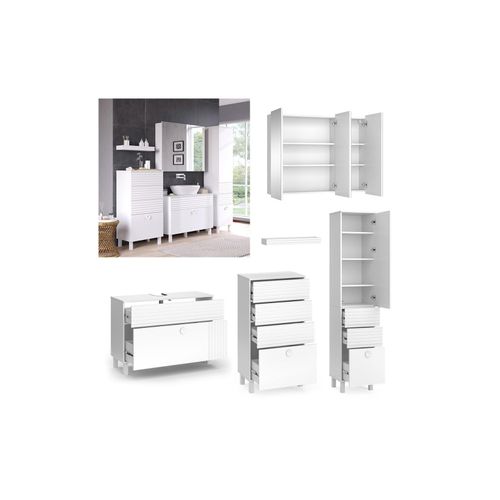 4066731340774 - Badmöbel-Set Sola Weiß matt moderne Serie Badezimmer dekorative Front Waschtischunterschrank Spiegelschrank Midischrank Hochschrank 4066731340774 - Badmöbel-Set Sola Weiß matt moderne Serie Badezimmer dekorative Front Waschtischunterschrank Spiegelschrank Midischrank Hochschrank