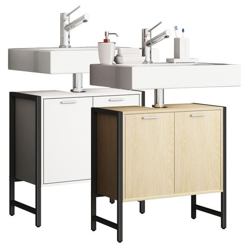 4051814436680 - Waschbeckenunterschrank Badschrank Maße H 60 x B 60 x T 30 cm 2 Seitenteile aus Metall Korpus aus Holz 2 große Drehtüren - Edino 4051814436680 - Waschbeckenunterschrank Badschrank Maße H 60 x B 60 x T 30 cm 2 Seitenteile aus Metall Korpus aus Holz 2 große Drehtüren - Edino