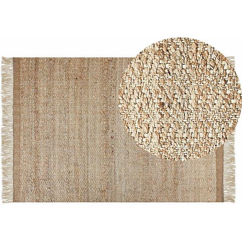 4255664817693 - Beliani - Teppich Beige Jute 140 x 200 cm Rechteckig mit Fransen Geometrisches Muster Handgewebt Boho Stil Schlafzimmer Wohnzimmer