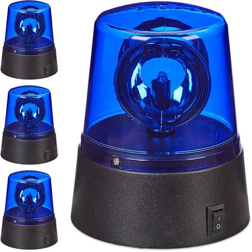 4052025301422 - Relaxdays - 4 x led Blaulicht Rundumleuchte mit drehendem Reflektor Partybeleuchtung zum Hinstellen batteriebetrieben blau