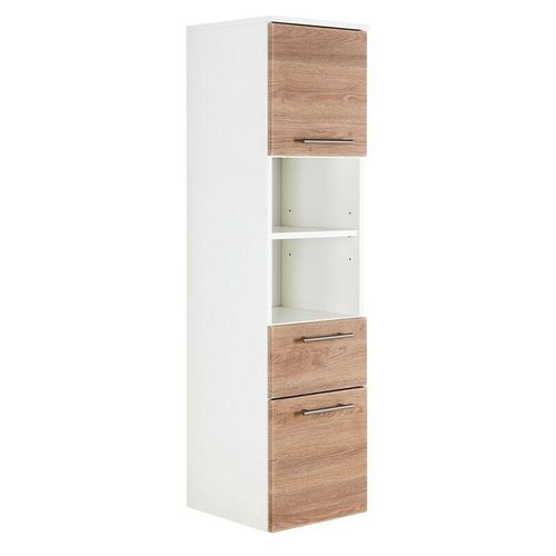 4251581503992 - Lomadox - Badezimmer Hochschrank mit 2 Türen und Schublade hängend LAGOS-02 Eiche hell Nb b x h x t ca 352 x 1345 x 368cm - weiß