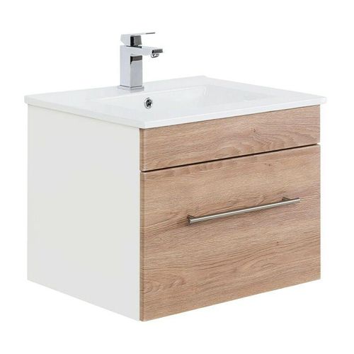 4251581503909 - Lomadox - Badezimmer Waschtisch mit Waschbecken LAGOS-02 Eiche hell Nb b x h x t ca 605 x 50 x 463 cm - braun