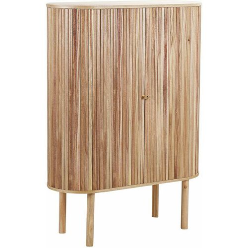 4255664849441 - Beliani - Sideboard Hellbraun Paulowniaholz mit 2 Schiebetüren 95 x 40 x 130 cm Lamellenoptik Holzpaneele Modern Wohnzimmer Schlafzimmer Ausstattung