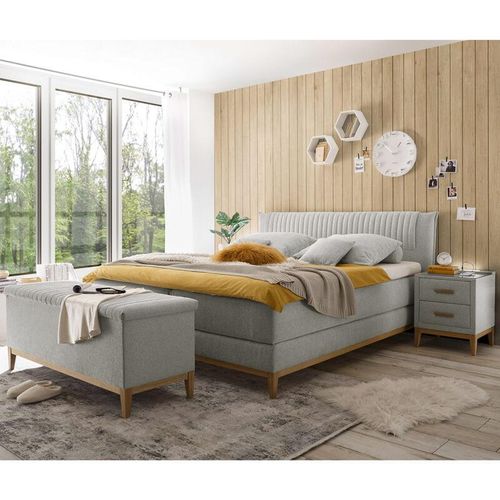 4066075043928 - Boxspringbett Doppelbett 180x200 cm ALOHA-09 in der modernen Farbe silver Taschenfederkern-Matratze - silber