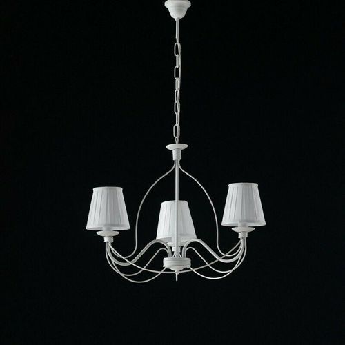 8050713210830 - Bonetti Illumina - Shabby weißer Eisen-Kronleuchter drei Lichter weiße Lampenschirme 53x h43 cm