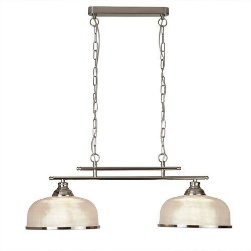 5053423095196 - Bistro - 2 leichte Deckenanhänger Bar Satin Silber Weiß mit Glasschirmen E27 - Searchlight