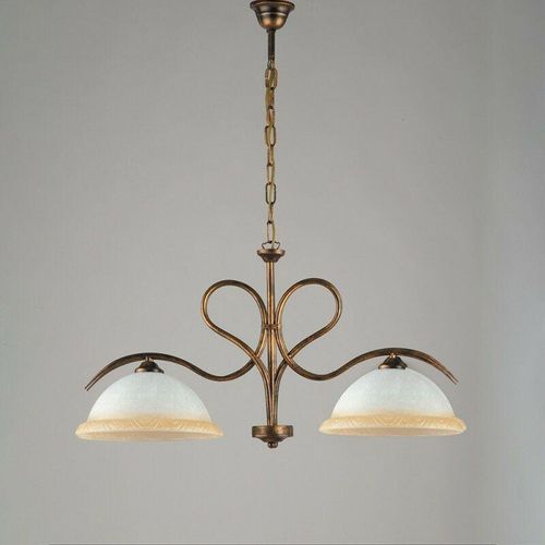 8050713211653 - Bonetti Illumina - Brown Gold Eisen Kronleuchter zwei Lichter Weiße und Bernsteinfarbene Gläser 79x h43 cm