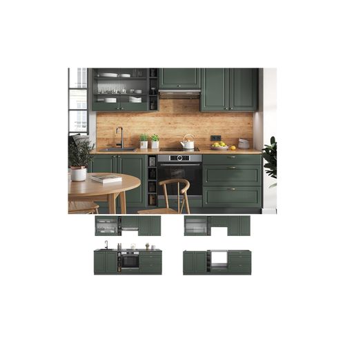 4066731195428 - Küchenzeile Küchenblock Einbauküche Fame-Line Landhaus Anthrazit Grün 235 cm Gold Küchen Schränke Hängeglasschrank Hängeschrank Schubladenunterschrank Spülenunterschrank Herdumbauschrank 4066731195428 - Küchenzeile Küchenblock Einbauküche Fame-Line Landhaus Anthrazit Grün 235 cm Gold Küchen Schränke Hängeglasschrank Hängeschrank Schubladenunterschrank Spülenunterschrank Herdumbauschrank