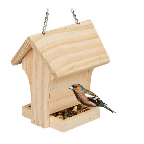 4052025488390 - Vogelfutterhaus Holz zum Aufhängen Futterspender Wildvögel Vogelfutterstation hbt 185 x 17 x 14 cm natur - Relaxdays