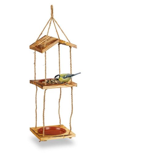 4052025488291 - Vogelfutterstation Holz zum Aufhängen Futterspender Wildvögel 2 Schalen HxBxT 73 x 20 x 20 cm natur - Relaxdays