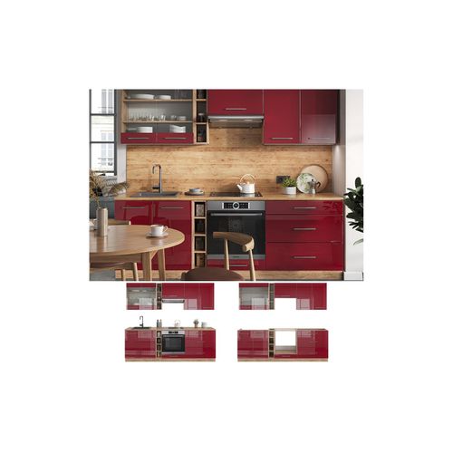 4066731195459 - Küchenzeile Küchenblock Einbauküche Fame-Line Eiche Bordeaux Rot 235 cm modern Hochglanz Küchen Schränke Hängeglasschrank Hängeschrank Schubladenunterschrank Spülenunterschrank Herdumbauschrank 4066731195459 - Küchenzeile Küchenblock Einbauküche Fame-Line Eiche Bordeaux Rot 235 cm modern Hochglanz Küchen Schränke Hängeglasschrank Hängeschrank Schubladenunterschrank Spülenunterschrank Herdumbauschrank