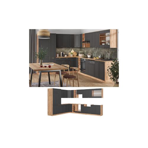 4066731179855 - Eckküche Küchenzeile Einbauküche Fame-Line Landhaus Eiche Anthrazit Gold 257x347 Spülenunterschrank Unterschrank Herdumbauschrank Hängeschrank Kühlumbauschrank Apothekerhochschrank Blende 4066731179855 - Eckküche Küchenzeile Einbauküche Fame-Line Landhaus Eiche Anthrazit Gold 257x347 Spülenunterschrank Unterschrank Herdumbauschrank Hängeschrank Kühlumbauschrank Apothekerhochschrank Blende