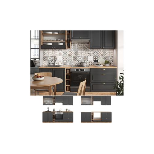 4066731195466 - Küchenzeile Küchenblock Einbauküche Fame-Line Landhaus Eiche Anthrazit 235 cm Gold Küchen Schränke Hängeglasschrank Hängeschrank Schubladenunterschrank Spülenunterschrank Herdumbauschrank 4066731195466 - Küchenzeile Küchenblock Einbauküche Fame-Line Landhaus Eiche Anthrazit 235 cm Gold Küchen Schränke Hängeglasschrank Hängeschrank Schubladenunterschrank Spülenunterschrank Herdumbauschrank