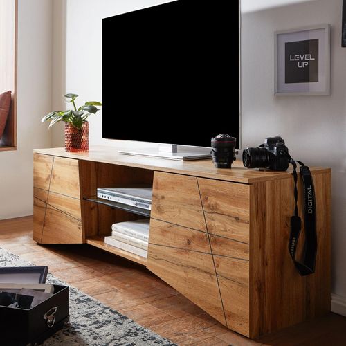 4251757708343 - Lowboard Holz Eiche-Dekor 160x50x40 cm TV-Kommode mit zwei Türen Design TV-Schrank Hoch Fernsehtisch Fernsehschrank Modern Fernsehkommode Wohnzimmer