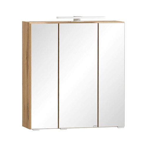 4066075084273 - Lomadox - Spiegelschrank 60cm mit led Aufsatzleuchte VASTO-03-WHITE in Wotan Eiche Nb mit weiß matt b h t ca 60 64 20 cm - braun