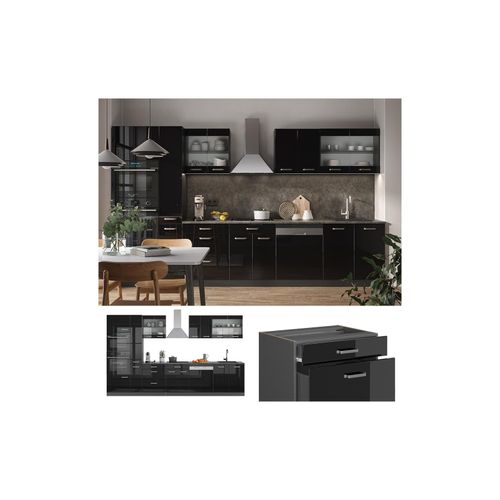 4066731345298 - Küchenzeile R-Line Solid Anthrazit Schwarz 350 cm modern Küchenschränke Küchenmöbel