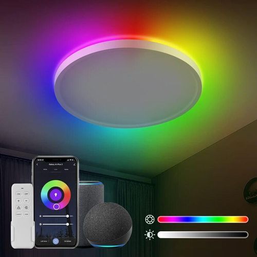 0764179998239 - 24W Smart led Deckenlampe Ø30CM 2800LM rgb Wifi Deckenleuchte mit Fernsteuerung rgb Steuerbar via App Kompatibel mit Alexa und Google Assistant für