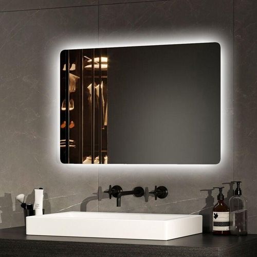 9331672349403 - Led Badspiegel Badezimmerspiegel mit Beleuchtung Wandspiegel mit Druckknopfschalter 2 Farben des Lichts Beschlagfrei 60x40 cm - Emke