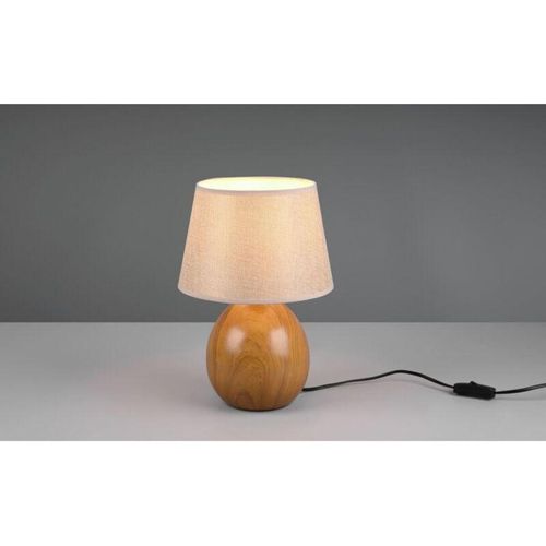 8055303858478 - Iperbriko - Große Tischlampe Fuß in Holzoptik Beige Lampenschirm aus Stoff Luxor Trio Lighting