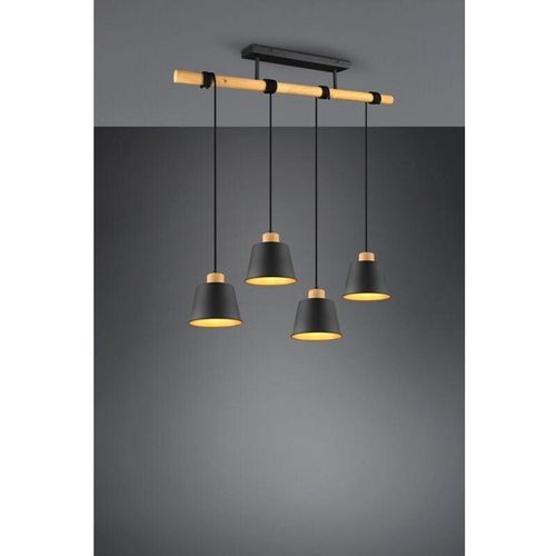 8055303864783 - Bar-Kronleuchter aus Holz 4 Lampenschirme in Schwarzgold Harris Trio Lighting