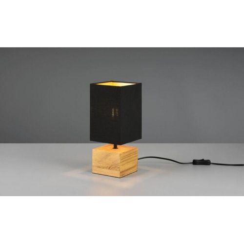 8055303874119 - Iperbriko - Woody Square Tischlampe Holzsockel Lampenschirm Schwarz Stoff Trio Beleuchtung