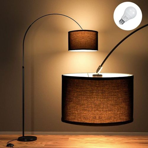 0761426186692 - Bogenlampe Wohnzimmer Stehlampe Inklusive led E27Schwarz Stoffschirm 33 cm i Fußschalter i Bogenleuchte Vintage geeignet für Schlafzimmer Hotel