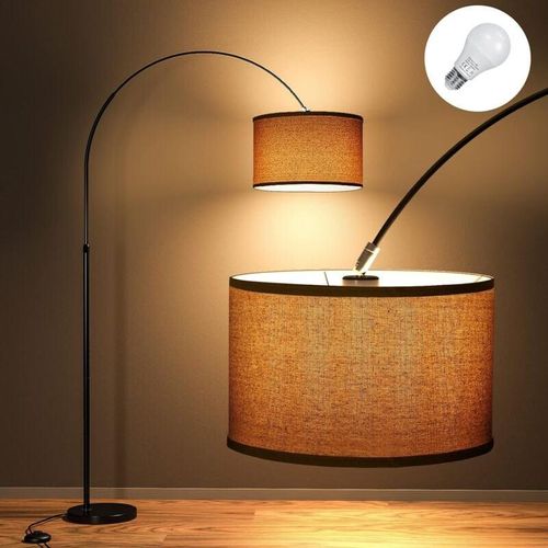 0761426186708 - Dekorative Bogenlampe led E27 9W 3000K Ø33CM Stoffschirm Leinen Beige 165-180 cm Stehlampe für Wohnzimmer Schlafzimmer Büro Hotel - Modlicht