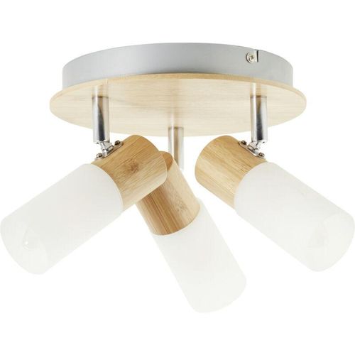 4004353261824 - Lampe Babsan Spotrondell 3flg holz hell weiß 3x C35 E14 35W geeignet für Kerzenlampen (nicht enthalten) Köpfe schwenkbar - braun - Brilliant