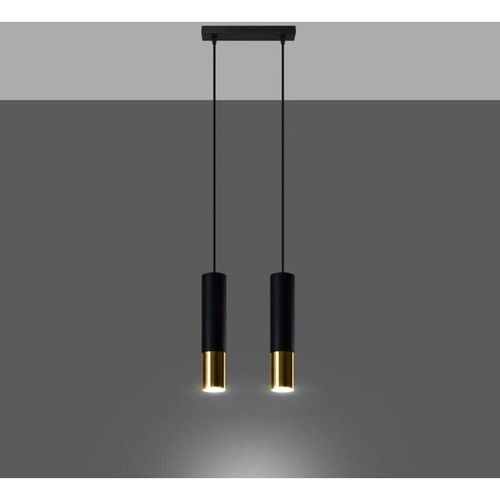 4066989029872 - Pendelleuchte Loys in Schwarz und Gold GU10 2-flammig - black - Famlights