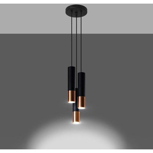 4066989028516 - Pendelleuchte Loys in Schwarz und Roségold GU10 3-flammig rund - black - Famlights