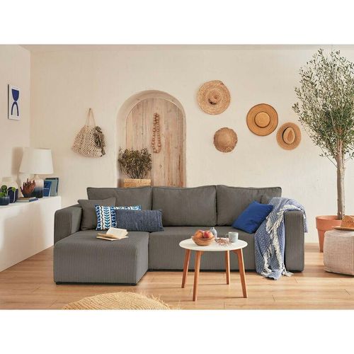 3701061730765 - Bestmobilier - Topaze – ecksofa beidseitig montierbar– 4-sitzer– schlaffunktion mit bettkasten – aus cord - grau - Grau