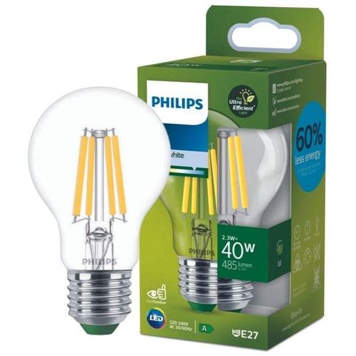 8720169187573 - Ultra Efficient led Filament Lampe ersetzt 40W E27 Birne - A60 23W 485lm 4000K Einerpack - transparent - Philips