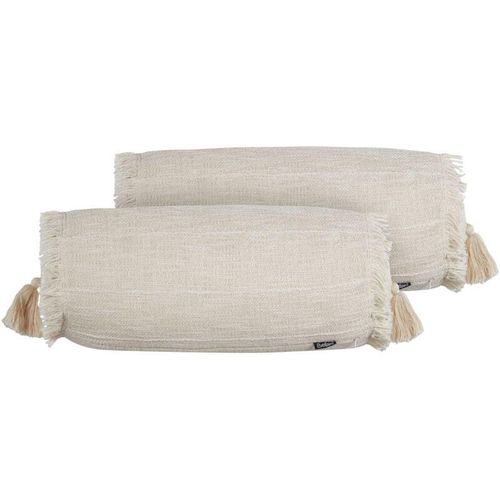 4255664858955 - Beliani - Dekokissen 2er Set Beige mit Fransen 50 x 20 cm Rechteckig Abnehmbarer Bezug Boho Stil für Wohnzimmer Schlafzimmer Sofa Sessel Bett