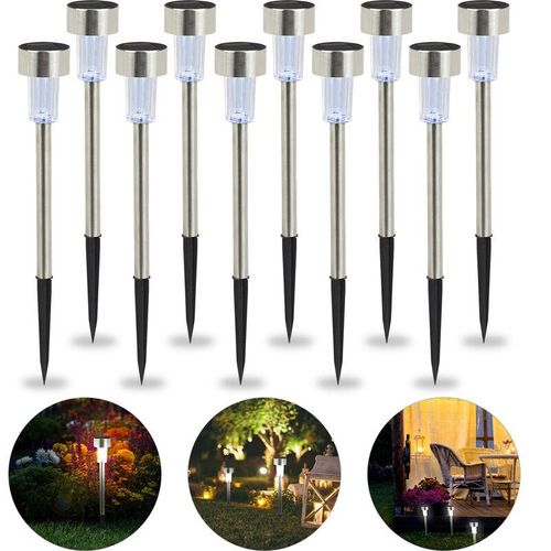 4052025938215 - Solarleuchte im 10er Set wasserdichte led Solarlampen für Garten & Terrasse weißes Licht Edelstahl silber - Relaxdays