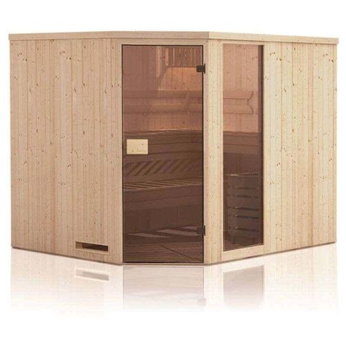 4251771226038 - 5-Eck Saunahaus Liwa Gartensauna 3 Sitzbänke aus Holz in Braun Sauna mit 40 mm Wandstärke Außensauna - Braun - Finntherm