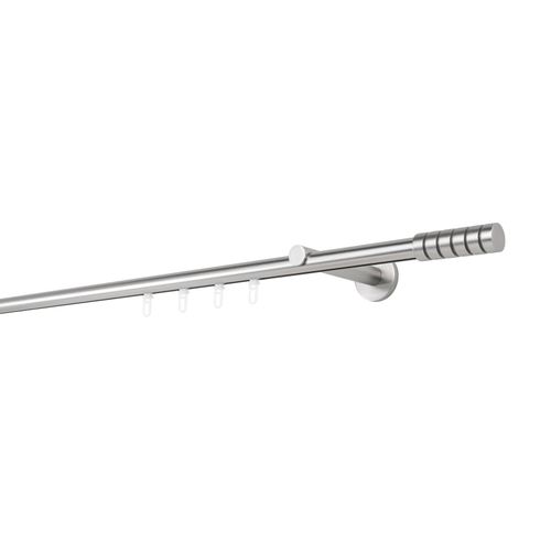 4066866179393 - Ondeco - Gardinenstange auf Maß Innenlauf 20mm Rille 1-lauf Vorhangstange Wandträger 12cm Stilgarnitur Gleiter für Vorhänge - Edelstahl-Optik - 130cm