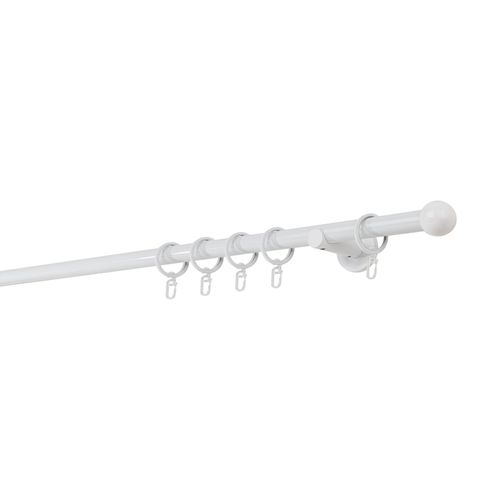 4066866105040 - Ondeco - Gardinenstange auf Maß 20mm Ball 1-lauf Vorhangstange Wandträger 65cm Stilgarnitur mit Ringen für Vorhänge - Weiß - 180cm