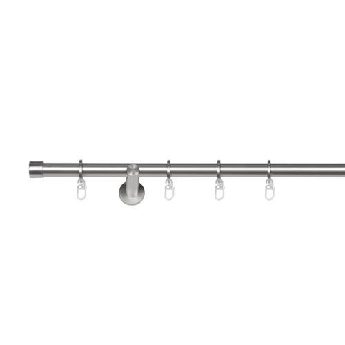 4040255309011 - Ondeco Gardinenstange 1-lauf Wandmontage Endstück Ball Komplettgarnitur 20 mm mit Ringen und Faltelegehaken Farbe Edelstahl-Optik Größe 240 cm