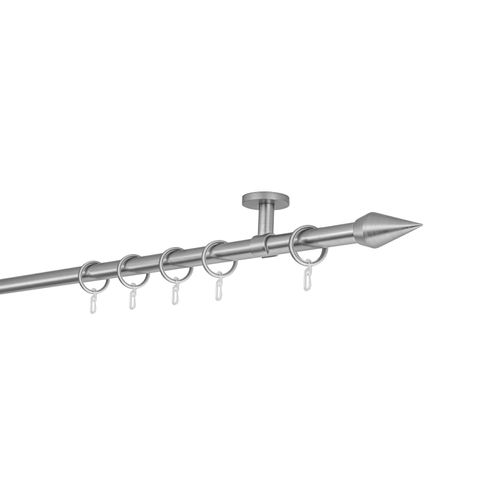 4066866164344 - Ondeco - Gardinenstange auf Maß 20mm Kegel 1-lauf Vorhangstange Deckenträger 4cm Stilgarnitur mit Ringen für Vorhänge - Edelstahl-Optik - 270cm 4066866164344 - Ondeco - Gardinenstange auf Maß 20mm Kegel 1-lauf Vorhangstange Deckenträger 4cm Stilgarnitur mit Ringen für Vorhänge - Edelstahl-Optik - 270cm