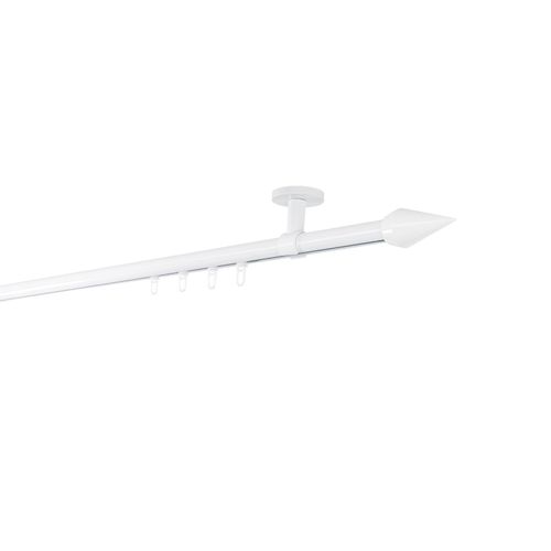 4066866195218 - Gardinenstange auf Maß Innenlauf 20mm Kegel 1-lauf Vorhangstange Deckenträger 4cm Stilgarnitur mit Gleiter für Vorhänge - Weiß - 140cm