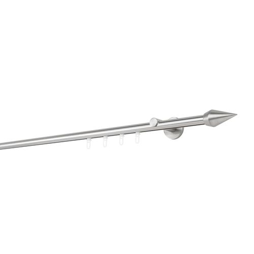 4066866172318 - Gardinenstange auf Maß Innenlauf 20mm Kegel 1-lauf Vorhangstange Wandträger 65cm Stilgarnitur Gleiter für Vorhänge - Edelstahl-Optik - 180cm