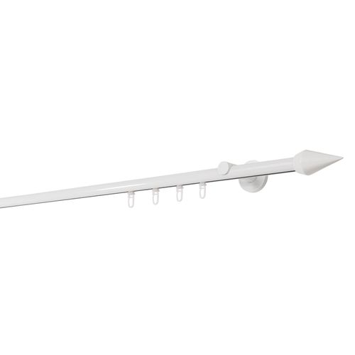 4066866172936 - Ondeco - Gardinenstange auf Maß Innenlauf 20mm Kegel 1-lauf Vorhangstange Wandträger 65cm Stilgarnitur Gleiter für Vorhänge - Weiß - 180cm