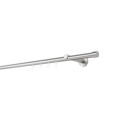 4066866173858 - Ondeco - Gardinenstange auf Maß Innenlauf 20mm Cap 1-lauf Vorhangstange Wandträger 12cm Stilgarnitur Gleiter für Vorhänge - Edelstahl-Optik - 170cm