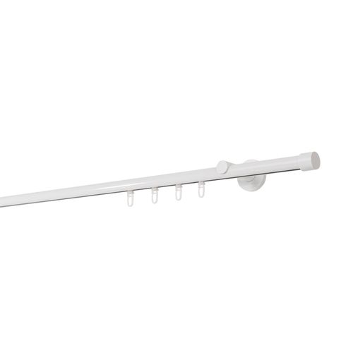 4066866167536 - Ondeco - Gardinenstange auf Maß Innenlauf 20mm Cap 1-lauf Vorhangstange Wandträger 65cm Stilgarnitur Gleiter für Vorhänge - Weiß - 360cm