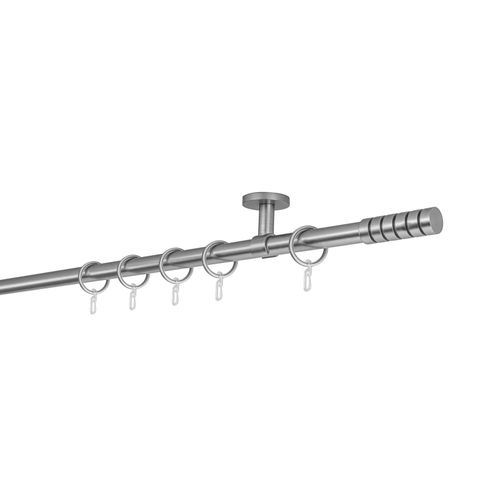 4066866163613 - Gardinenstange auf Maß 20mm Rille 1-lauf Vorhangstange Deckenträger 4cm Stilgarnitur mit Ringen für Vorhänge - Edelstahl-Optik - 160cm 4066866163613 - Gardinenstange auf Maß 20mm Rille 1-lauf Vorhangstange Deckenträger 4cm Stilgarnitur mit Ringen für Vorhänge - Edelstahl-Optik - 160cm