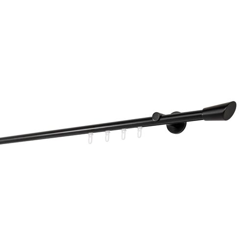 4066866170635 - Ondeco - Gardinenstange auf Maß Innenlauf 20mm Rag 1-lauf Vorhangstange Wandträger 65cm Stilgarnitur Gleiter für Vorhänge - Schwarz - 360cm