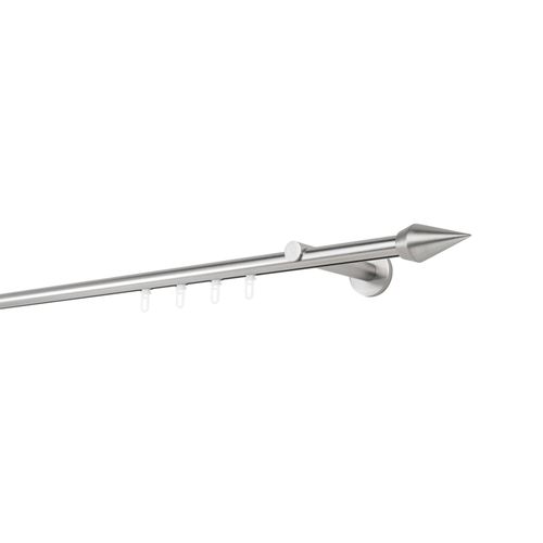 4066866179768 - Ondeco - Gardinenstange auf Maß Innenlauf 20mm Kegel 1-lauf Vorhangstange Wandträger 12cm Stilgarnitur Gleiter für Vorhänge - Edelstahl-Optik - 190cm