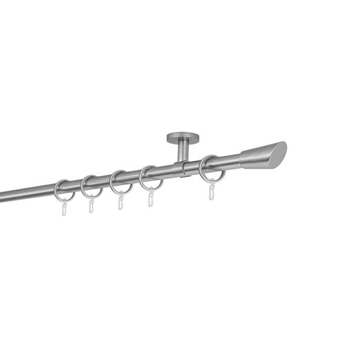 4066866161022 - Gardinenstange auf Maß 20mm Rag 1-lauf Vorhangstange Deckenträger 4cm Stilgarnitur mit Ringen für Vorhänge - Edelstahl-Optik - 360cm