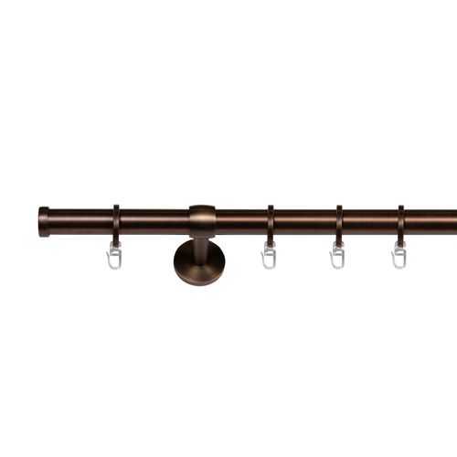 4040255308878 - Ondeco Gardinenstange 1-lauf Wand-Deckenmontage Endstück Cap Komplettgarnitur 25mm mit Ringen und Faltelegehaken Farbe Bronziert Größe 160 cm